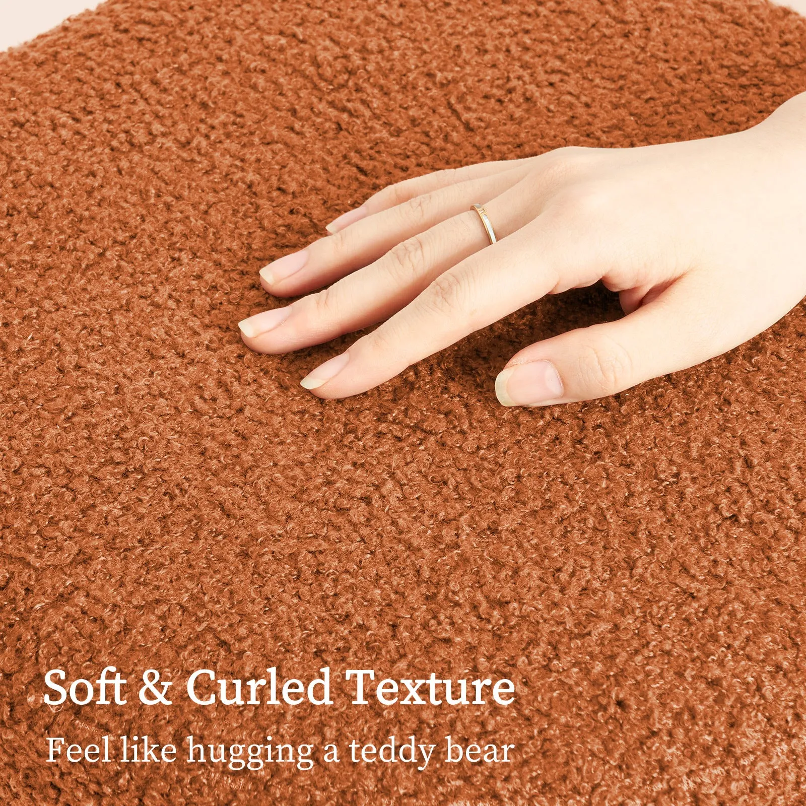 2X Round Stacked Ottoman Stool | Teddy Fleece Fabric Foot Rest | 38cm | Orange