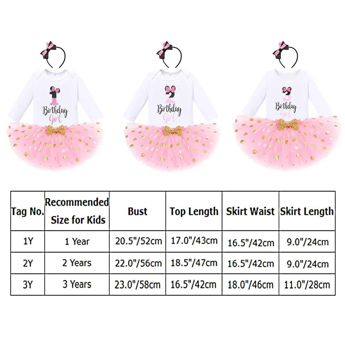 Baby Girl 1st Birthday Outfit Long Sleeve Polka Dots Romper Tutu Skirt Mouse Ears Headband Fancy Dress up Costume Winter Fall Dress Clothes Set for Cake Smash Photo Shoot Pink 1st Birthday 1 Year