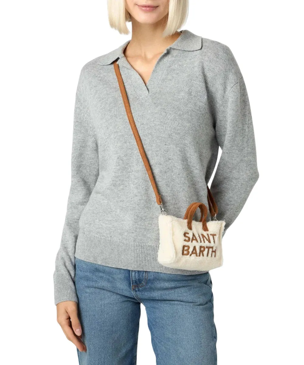 Borsa per Telefono in Tessuto Teddy Bianco con Logo Ricamato Saint Barth