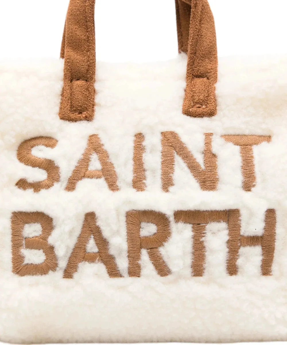 Borsa per Telefono in Tessuto Teddy Bianco con Logo Ricamato Saint Barth