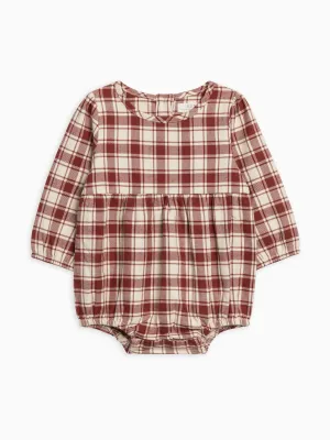 Bristol Flannel Long Sleeve Bubble Romper - Garnet Plaid