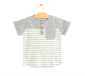 City Mouse - Pocket Henley Tee in Melange Grey Stripes