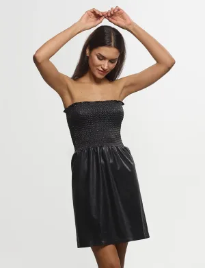 Commando Faux Leather Smocked Dress- black