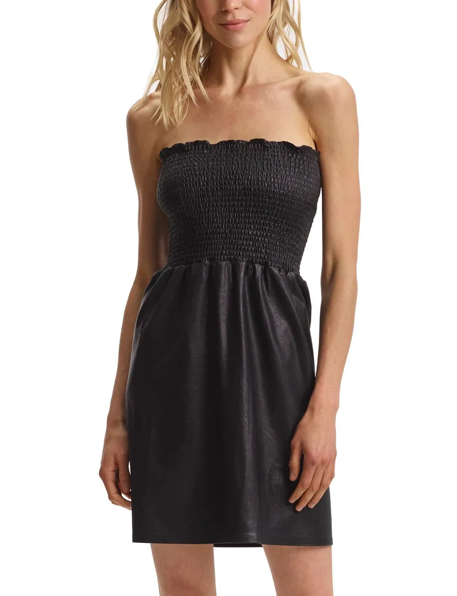 Commando Faux Leather Smocked Dress- black