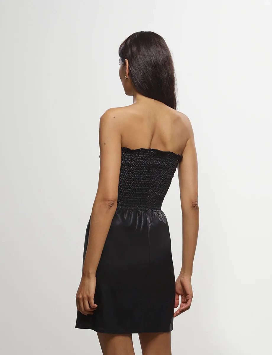 Commando Faux Leather Smocked Dress- black