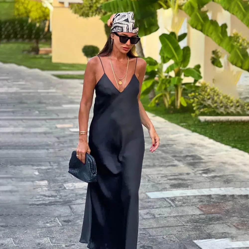 Elegant Satin Backless Slip Dress  Chic & Timeless Fashion