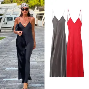 Elegant Satin Backless Slip Dress  Chic & Timeless Fashion