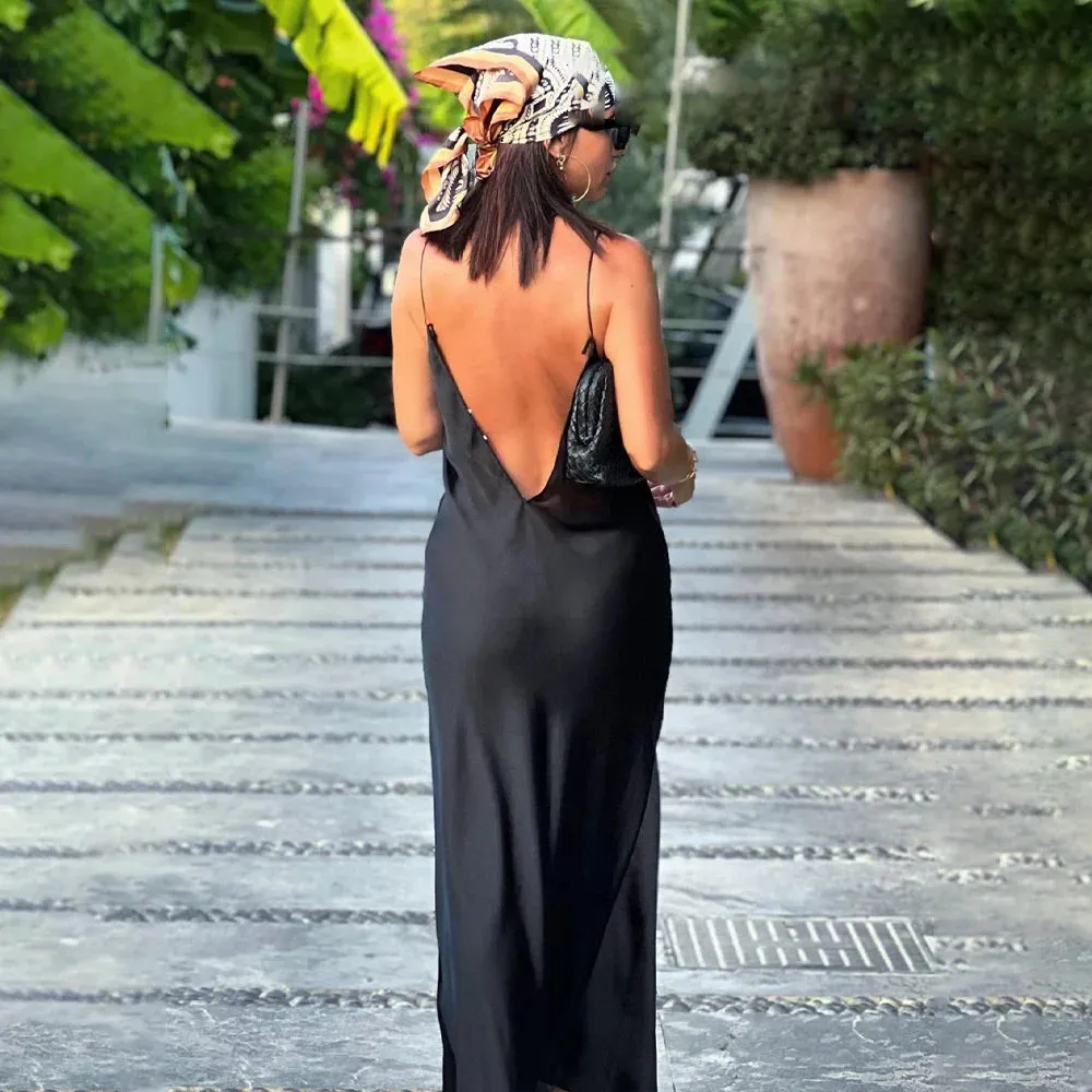 Elegant Satin Backless Slip Dress  Chic & Timeless Fashion