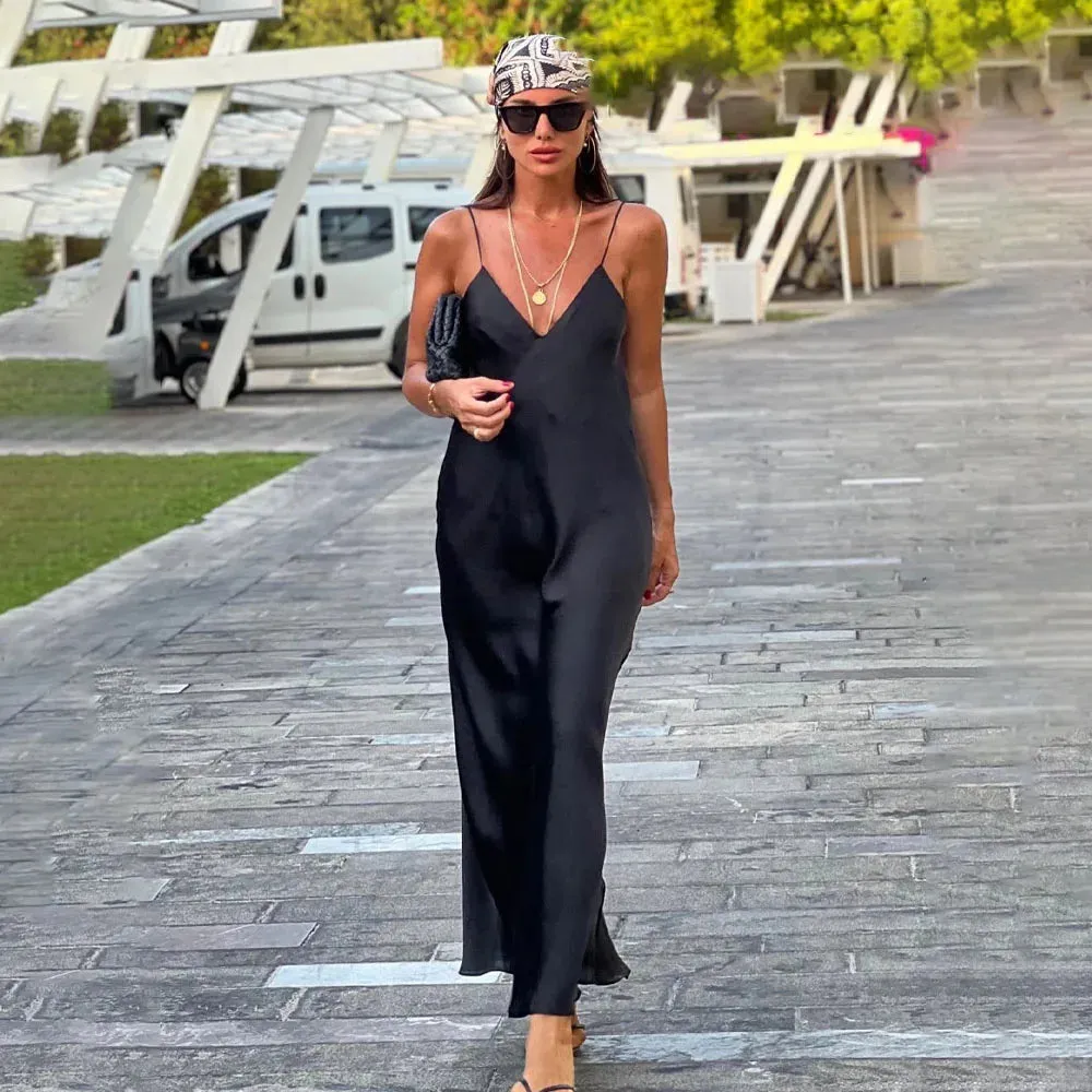 Elegant Satin Backless Slip Dress  Chic & Timeless Fashion