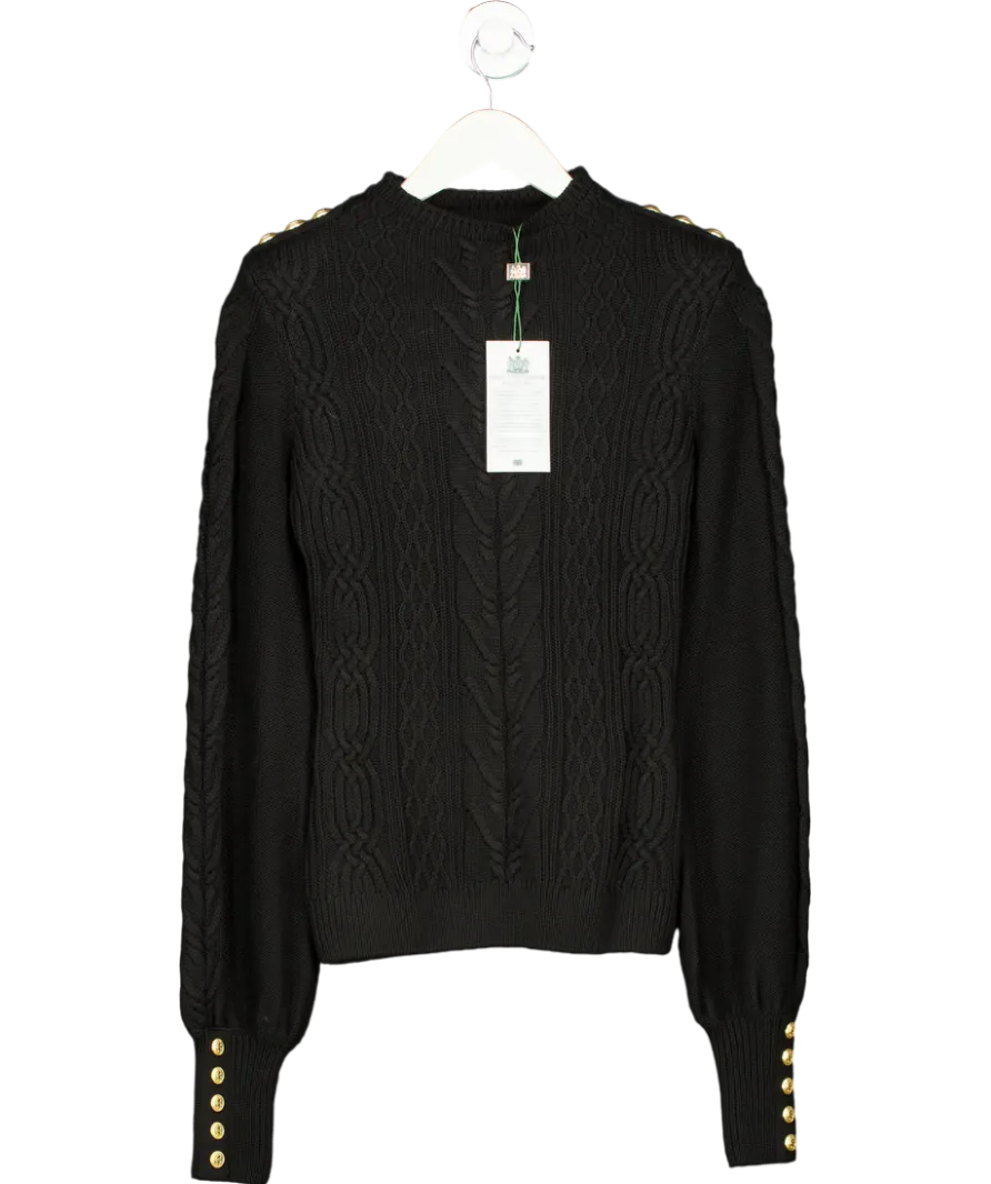 Holland Cooper Black Seattle Cable Knit Crew UK XS
