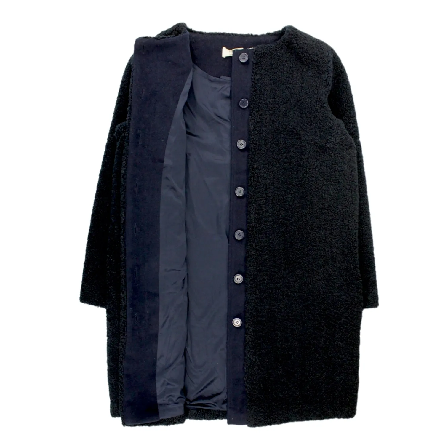 Hush Navy Collarless Teddy Coat