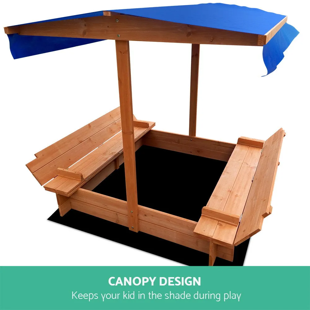 Kids Wooden Sandbox with Canopy and Cover, 120cm | Keezi