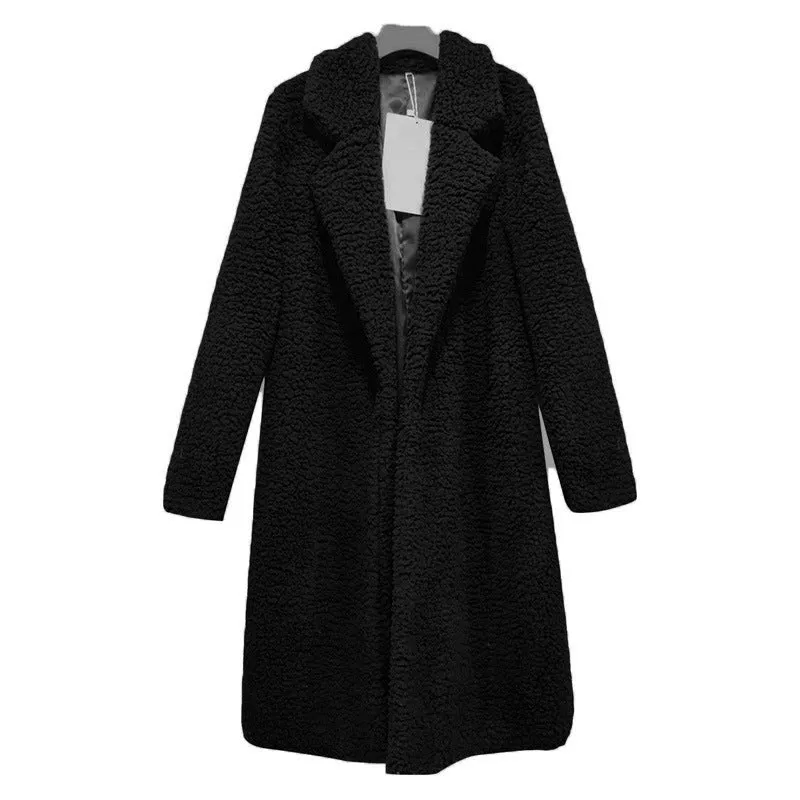 Lapel Collar Women Solid Color Oversized Teddy Coat