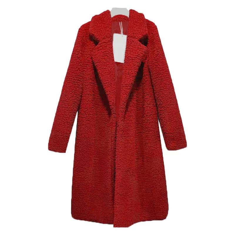 Lapel Collar Women Solid Color Oversized Teddy Coat