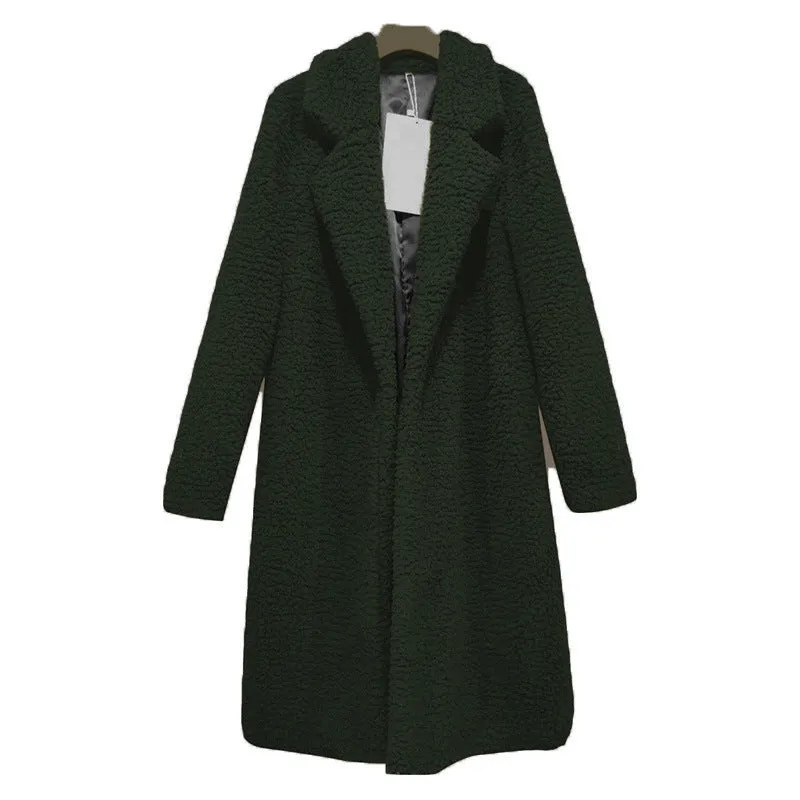 Lapel Collar Women Solid Color Oversized Teddy Coat