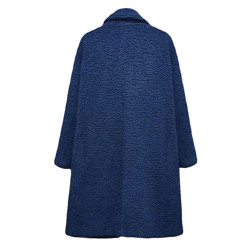 Lapel Collar Women Solid Color Oversized Teddy Coat