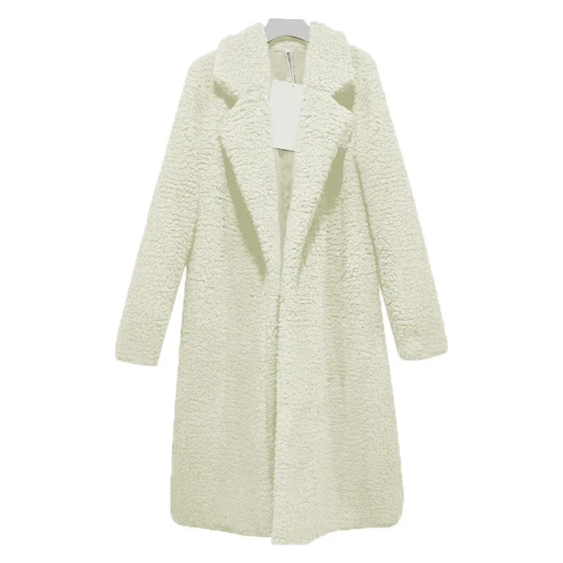 Lapel Collar Women Solid Color Oversized Teddy Coat