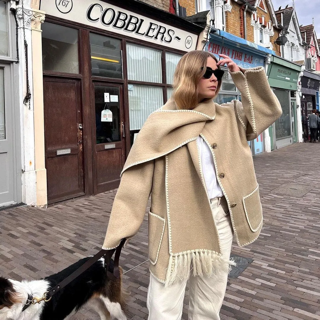 Lillian Stand Collar Coat with Scarf