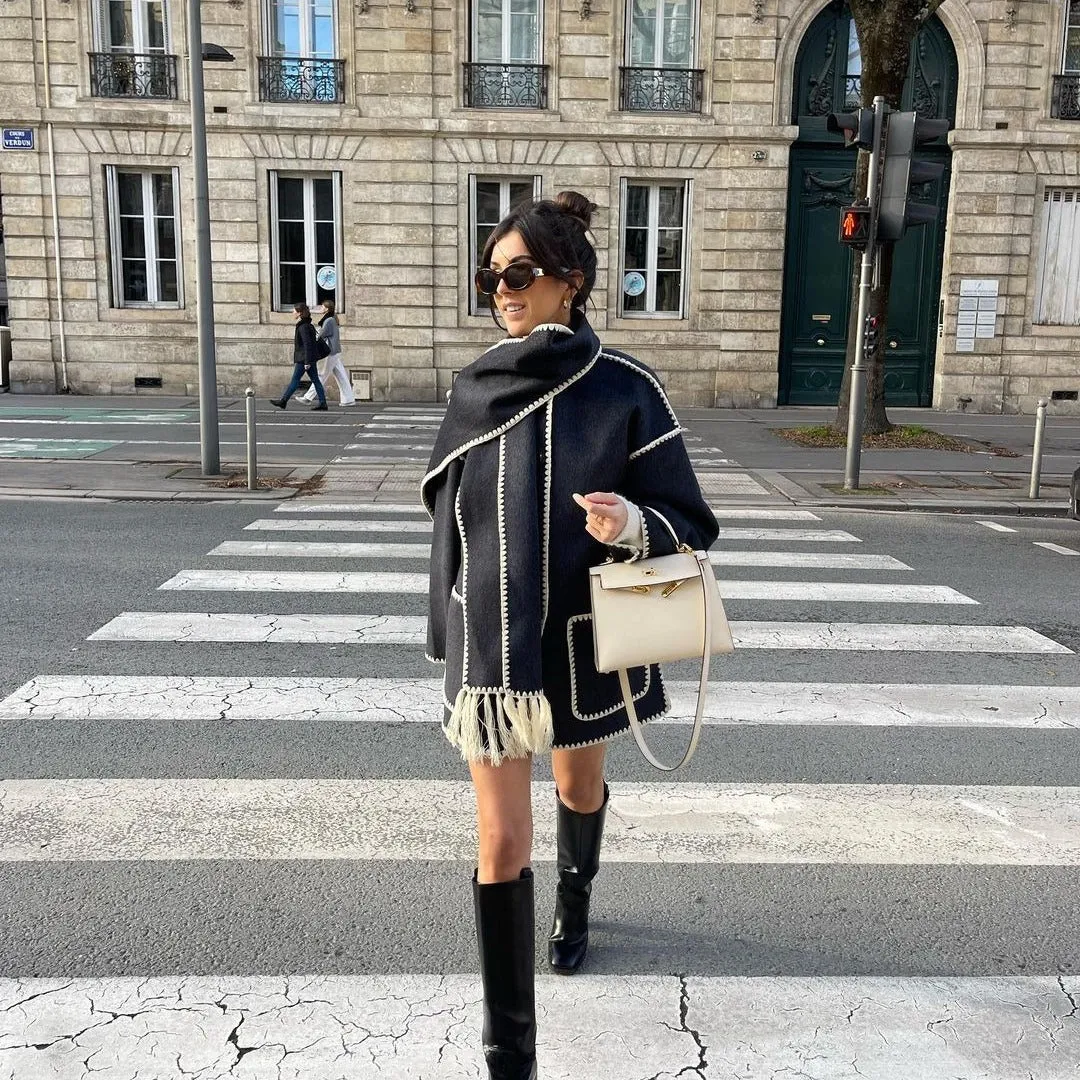 Lillian Stand Collar Coat with Scarf