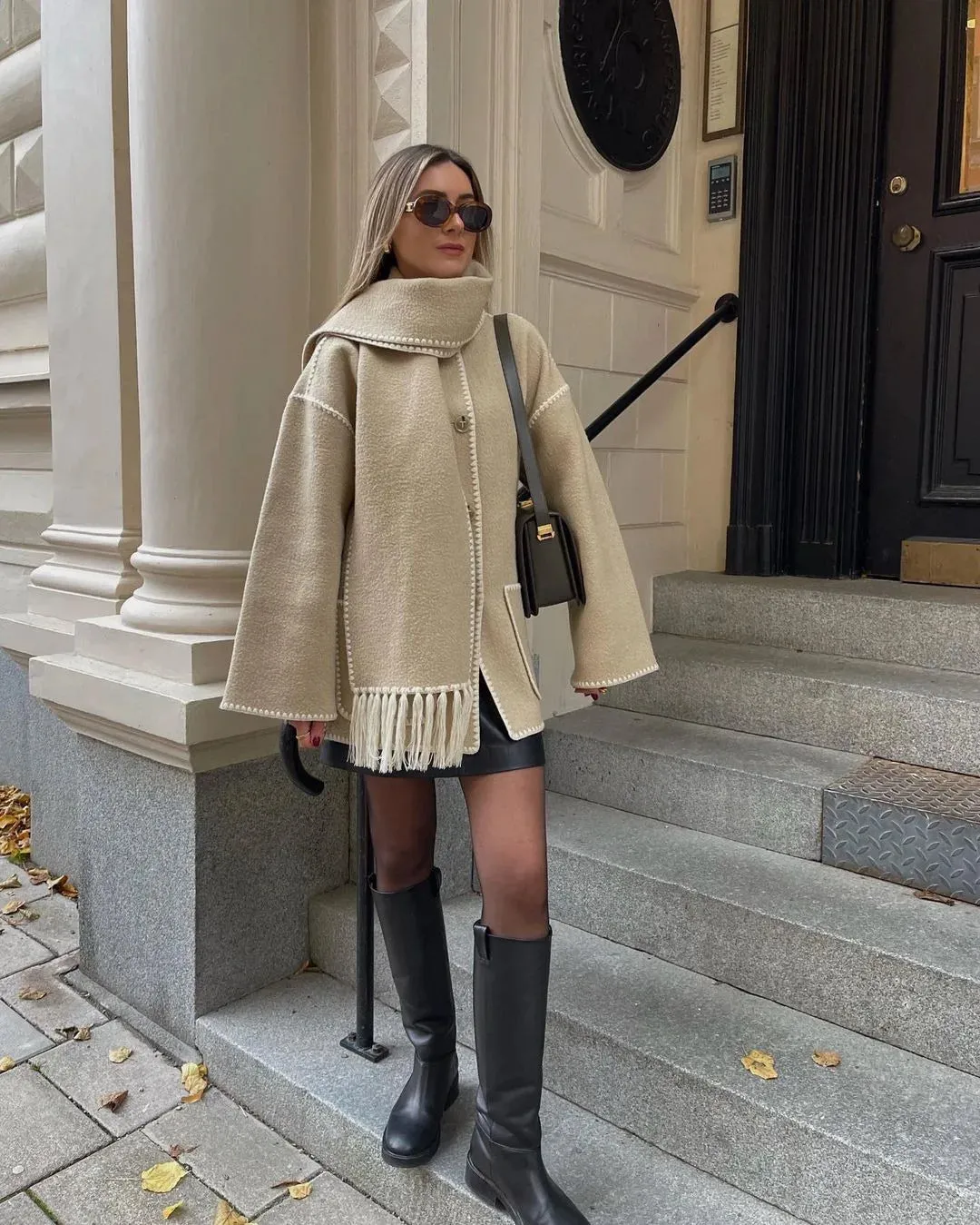 Lillian Stand Collar Coat with Scarf
