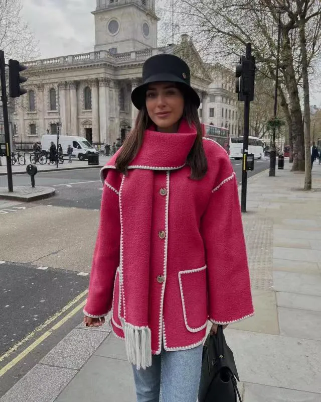 Lillian Stand Collar Coat with Scarf