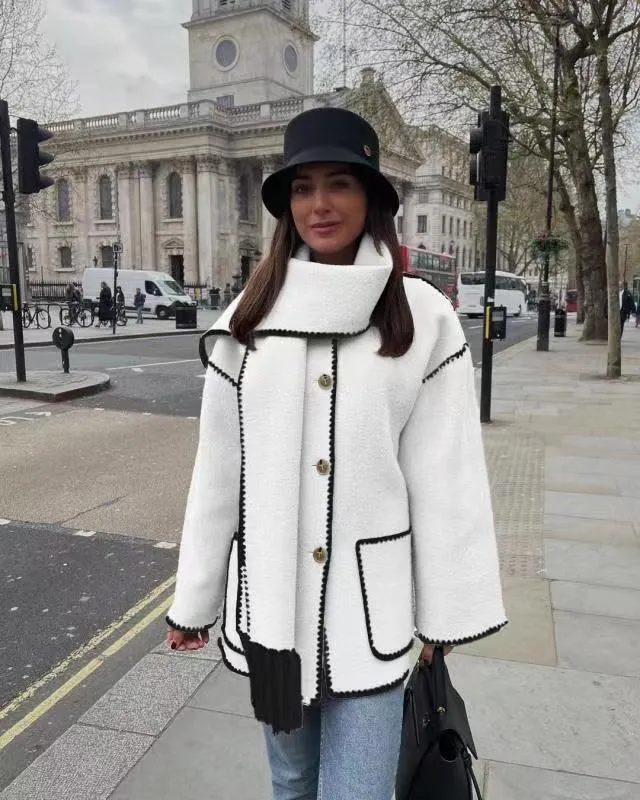 Lillian Stand Collar Coat with Scarf