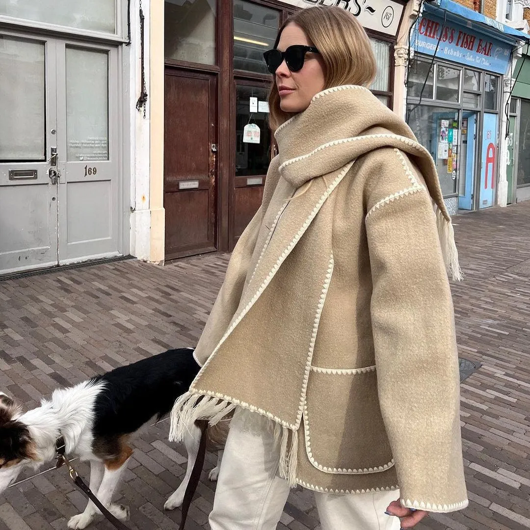 Lillian Stand Collar Coat with Scarf