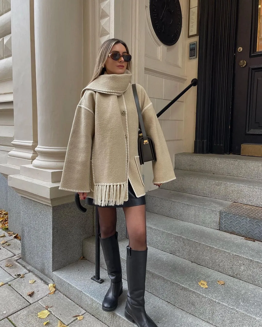 Lillian Stand Collar Coat with Scarf