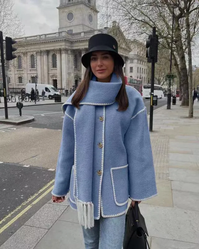 Lillian Stand Collar Coat with Scarf