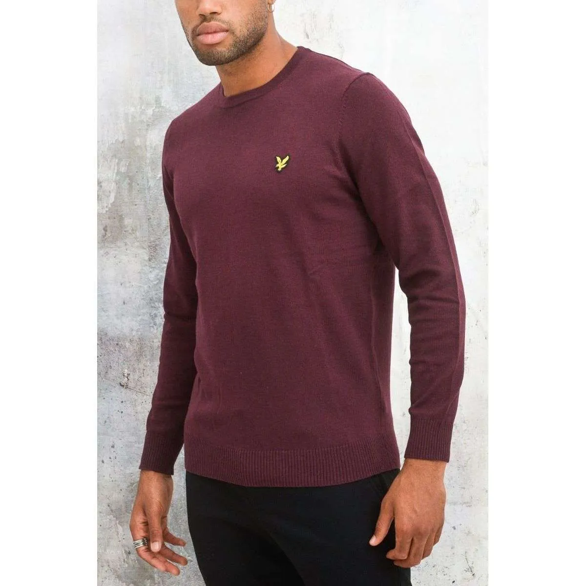 Lyle & Scott Uomo Maglia Lana Merino Manica Lunga Con Logo Frontale Knitwear Bordeaux