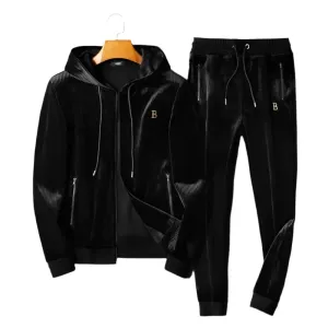 Men's Luxury Gold Velvet Two-Piece Leisure Sports Hooded Set – Loose Fit, Perfect for Autumn and Winter