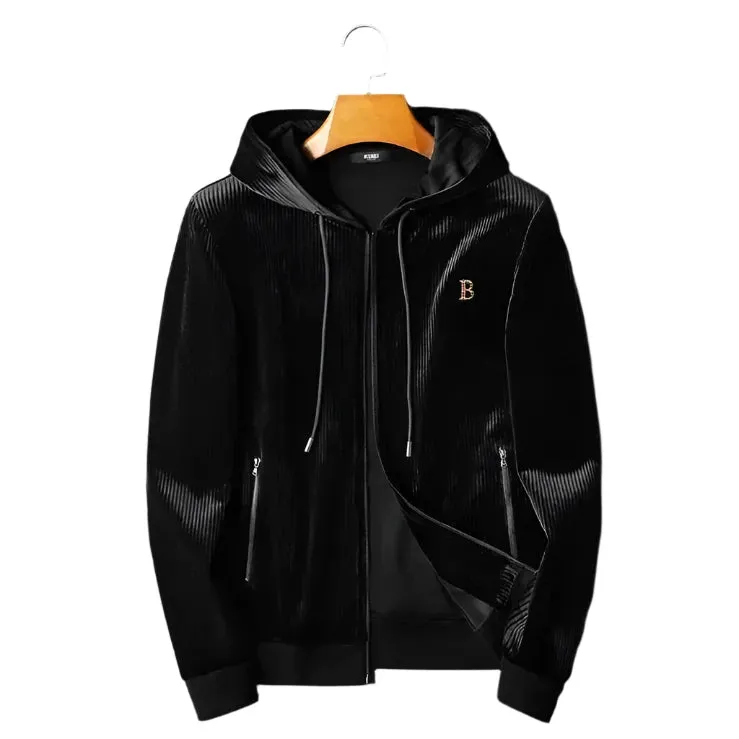 Men's Luxury Gold Velvet Two-Piece Leisure Sports Hooded Set – Loose Fit, Perfect for Autumn and Winter
