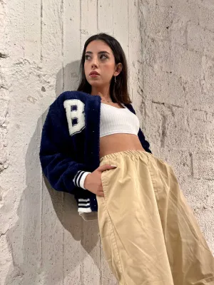 Navy Teddy Varsity Jacket
