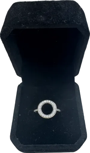 Pandora Metallic Sparkling Halo Silver Ring Sz 52