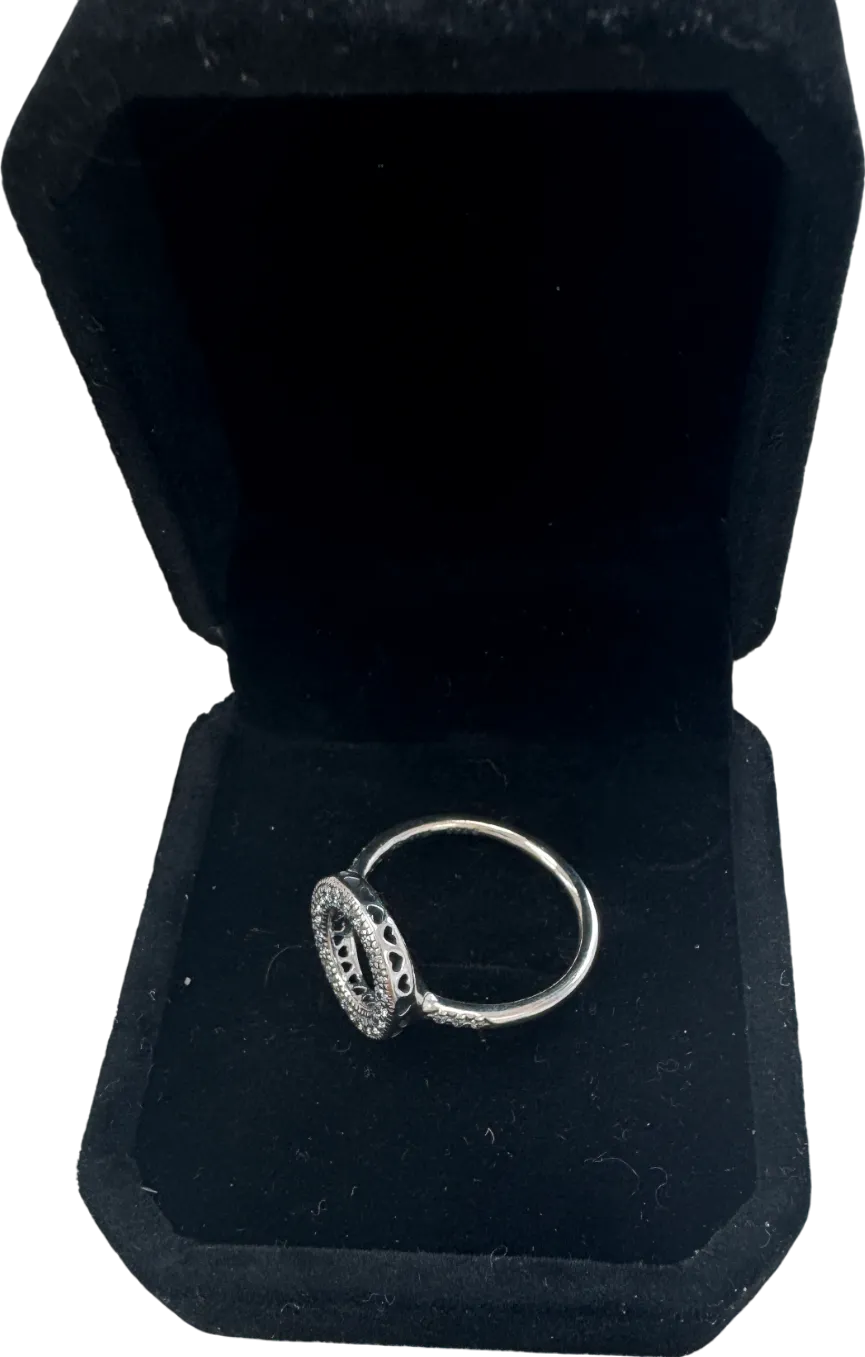 Pandora Metallic Sparkling Halo Silver Ring Sz 52
