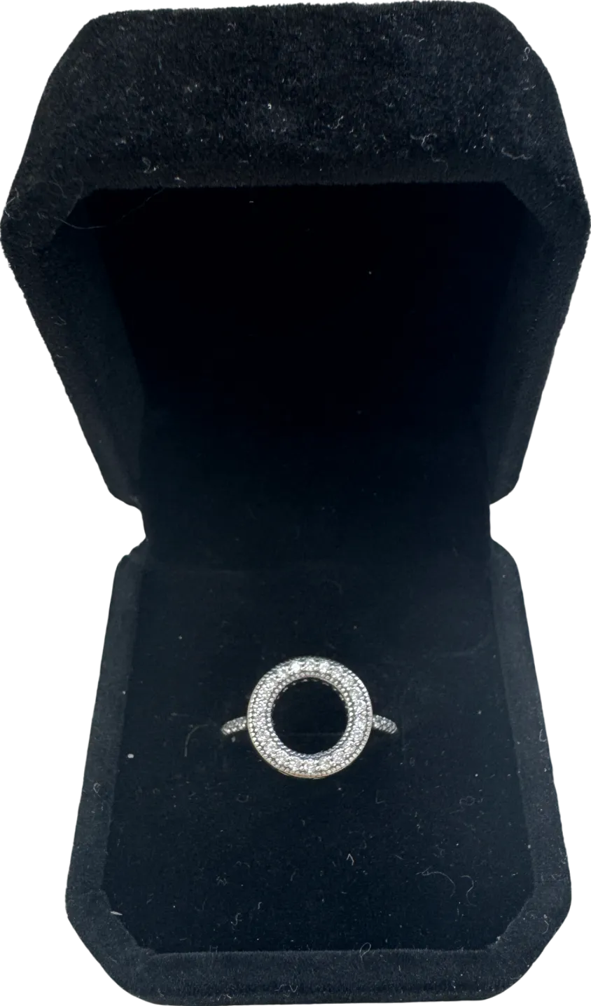 Pandora Metallic Sparkling Halo Silver Ring Sz 52