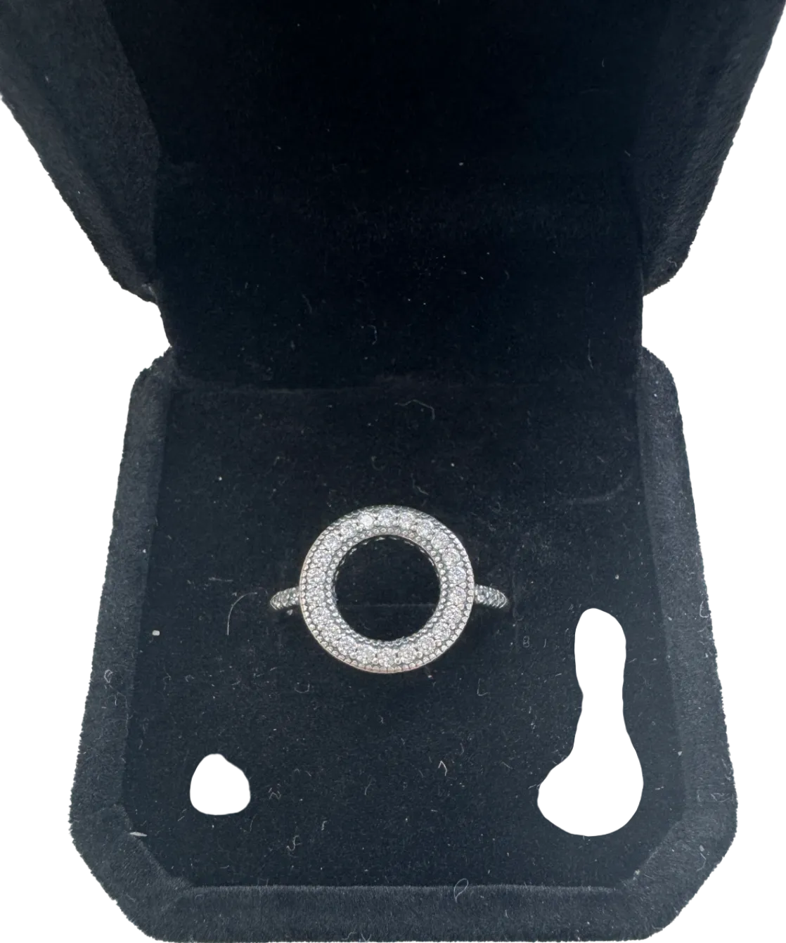 Pandora Metallic Sparkling Halo Silver Ring Sz 52