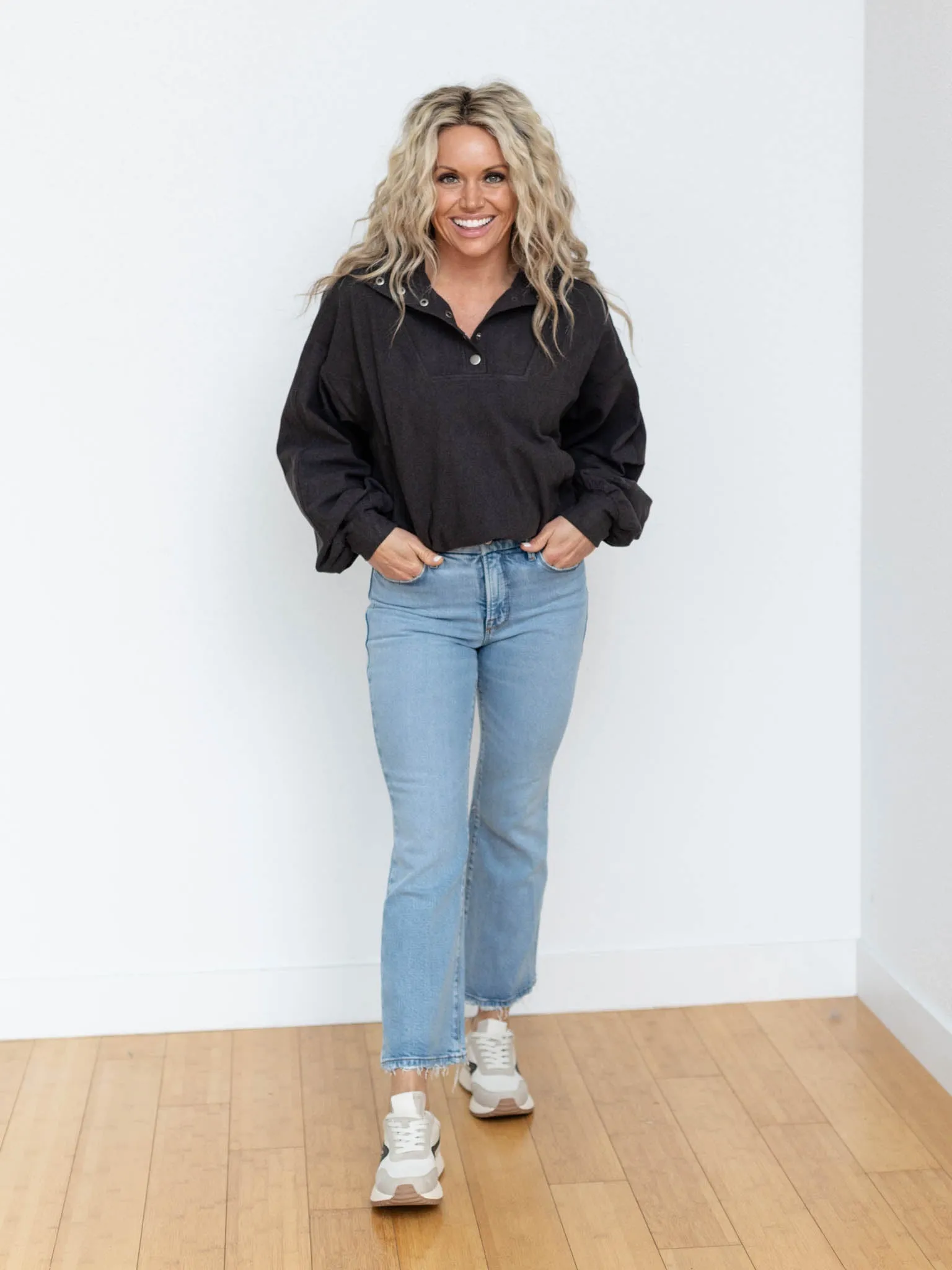 Rib Brushed Long Sleeve Button Up