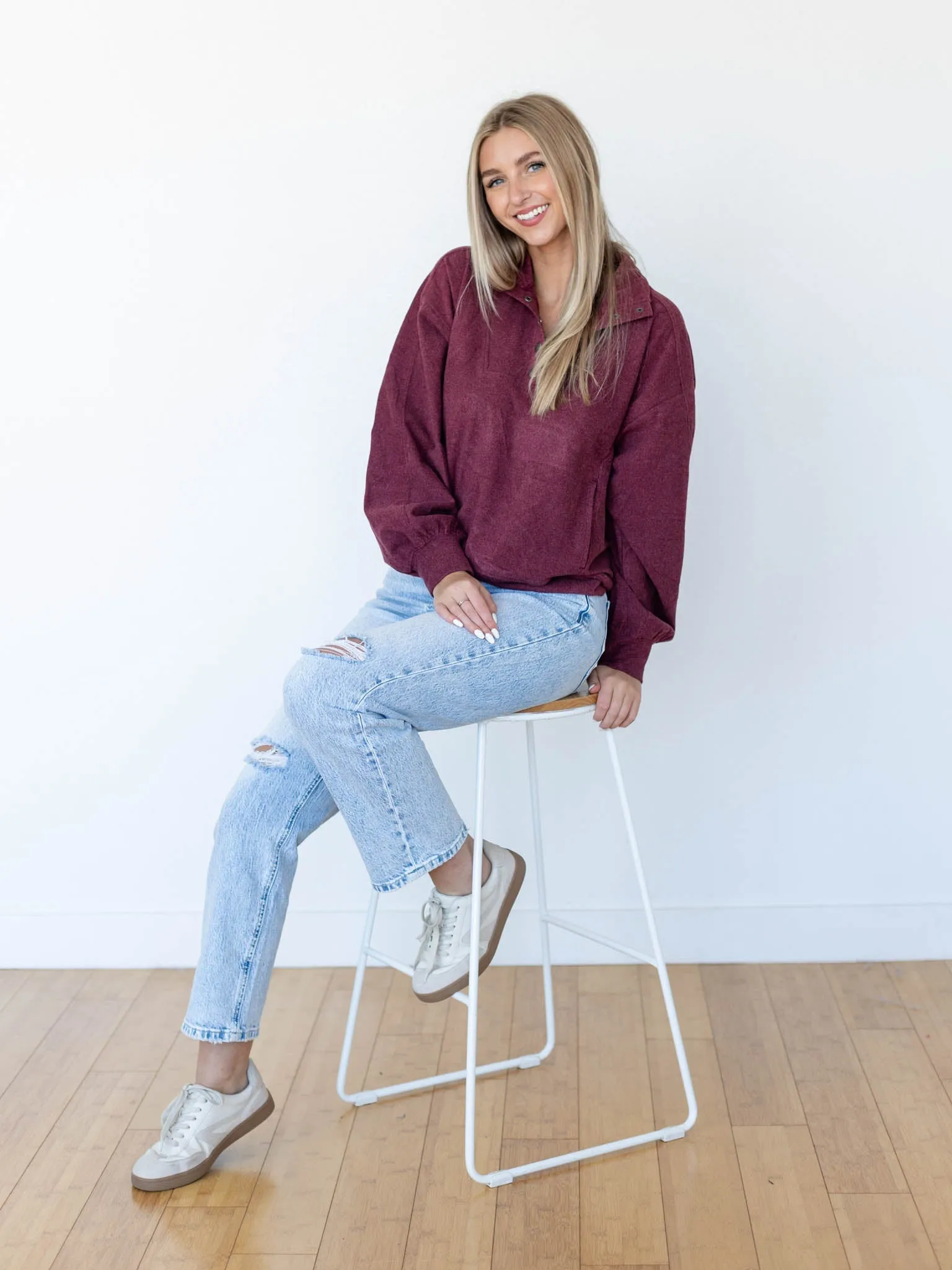 Rib Brushed Long Sleeve Button Up