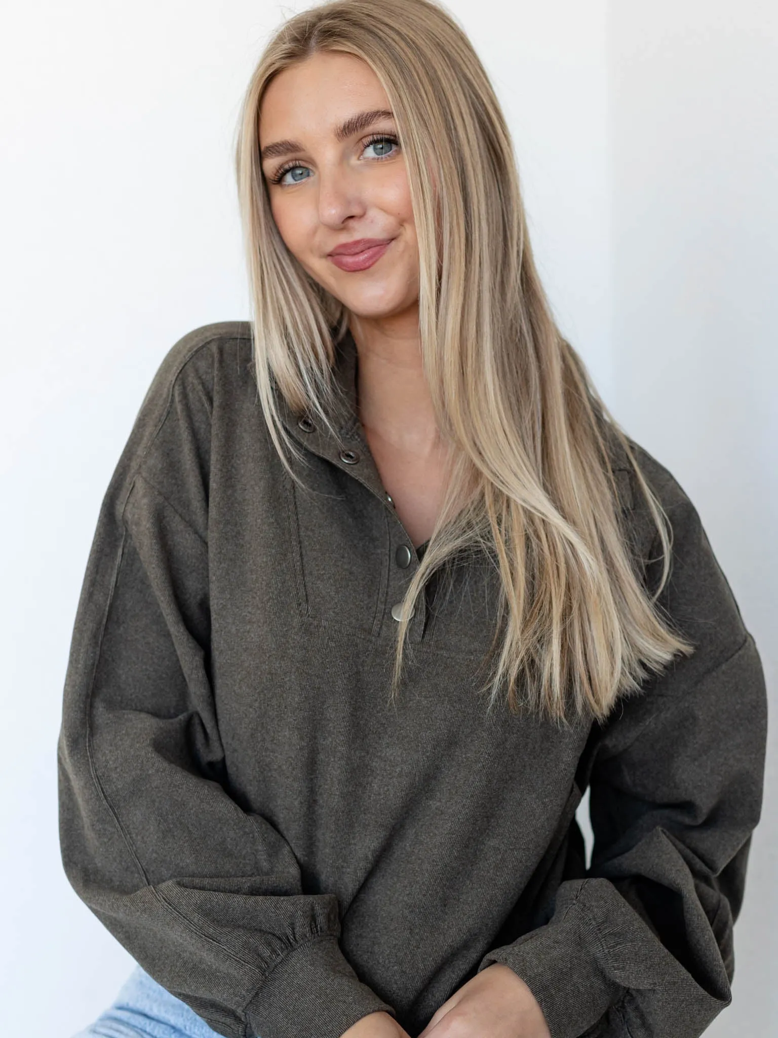 Rib Brushed Long Sleeve Button Up