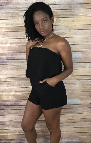 Strapless Layered Romper with Pockets