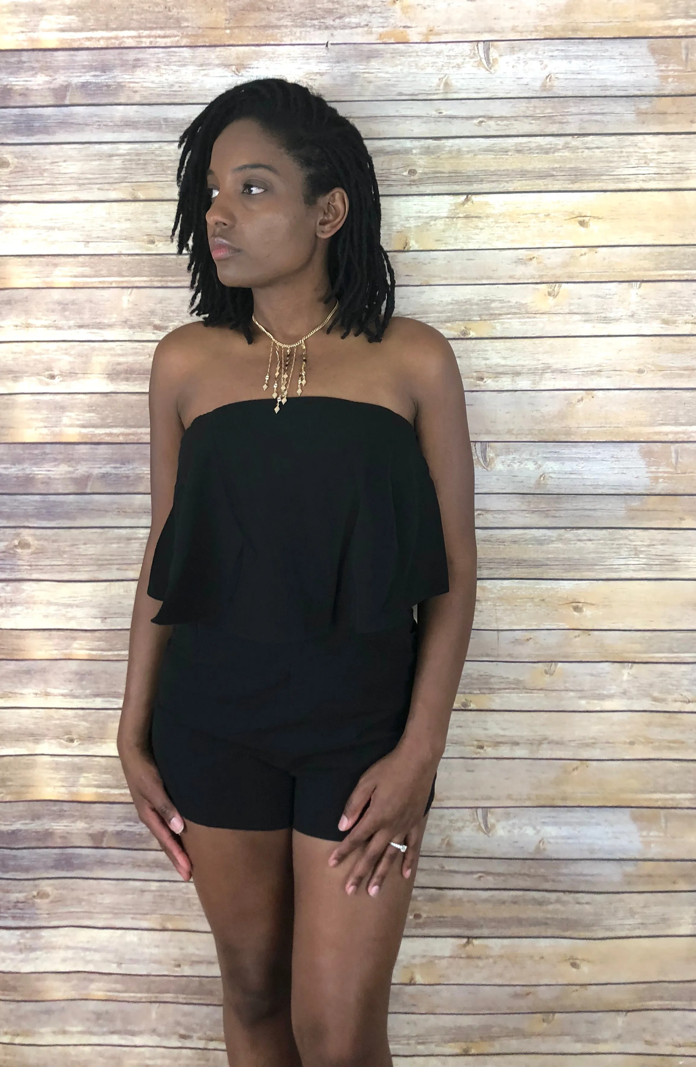 Strapless Layered Romper with Pockets