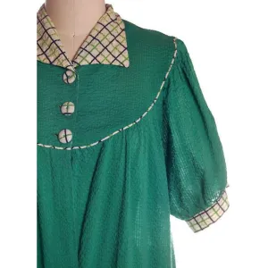 Vintage Green Seersucker Housecoat /Robe/Dress 1930s Any Sz